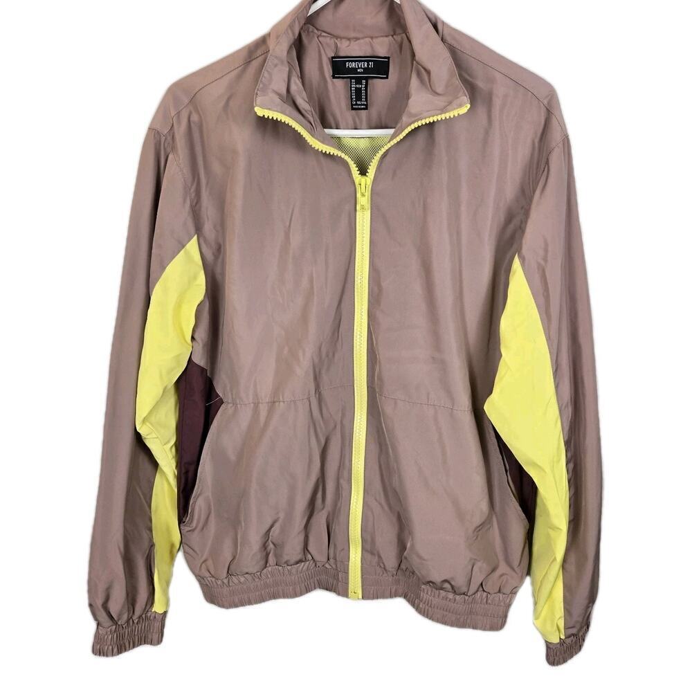 Forever 21 Men Retro Vintage Jogger Track Jacket Light Purple Yellow XS 70s 80s
